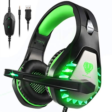 Pacrate Gaming Headset with Microphone - Noise Cancelling, Multi-Platform Compatible, LED Lights, fo...