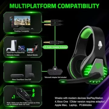 Pacrate Gaming Headset for PS4 PS5 Xbox One Switch