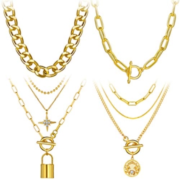 4PCS Gold Layered Chain Necklace Set for Elegant Style