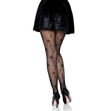 Leg Avenue Womens Dark Alternative Fishnet Tights Adult Sized Costumes, Celestial