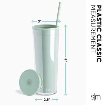 Simple Modern Plastic Tumbler with Lid and Straw | Reusable BPA Free Iced Coffee Cups Double Wall Smoothie Cup | Gifts for Women Men Him Her | Classic Collection | 24oz | Sea Glass Sage