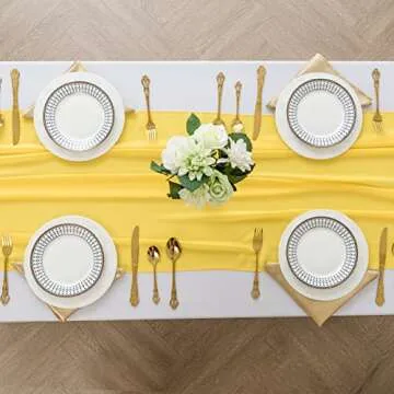 flohar 1Pack 10ft Chiffon Table Runner 29x120 Inch Sheer Romantic Table Runner for Wedding Birthday Party Bridal Shower Outdoor Decoration-Yellow