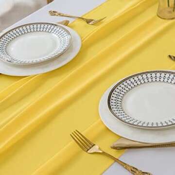 flohar 1Pack 10ft Chiffon Table Runner 29x120 Inch Sheer Romantic Table Runner for Wedding Birthday Party Bridal Shower Outdoor Decoration-Yellow