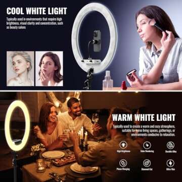 Ring Light with Stand, 19in LED Selfie Circle Light, Max 8ft/2.5m Tripod Stand, 3 Holders for iPhone...