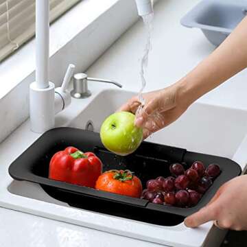 Collapsible Sink Colanders and Strainers Basket Extendable Plastic Fruit Vegetable Strainer Drainer ...