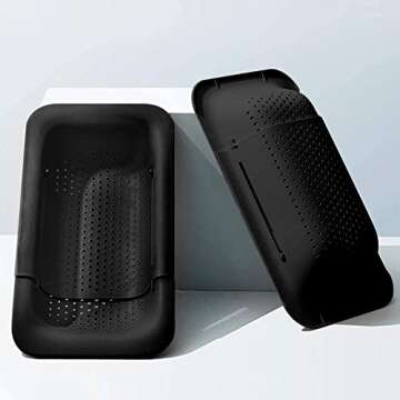 Collapsible Sink Colanders and Strainers Basket Extendable Plastic Fruit Vegetable Strainer Drainer Basket for Kitchen (Length 13.6 inch-18.7 inch) (Black)