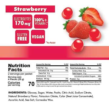 Bonk Breaker Energy Chews, Dairy-Free, Gluten-Free Ingredients to Provide Quick Energy and Focus, 1 Box of 10 Packets, Strawberry