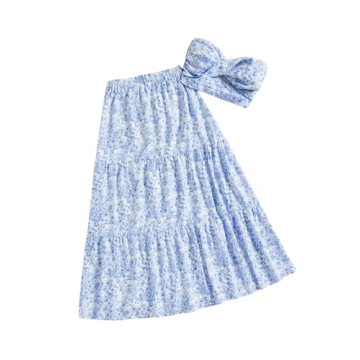 SOLY HUX Women's Summer 2 Piece Vacation Cruise Outfits Floral Print Tube Top and Maxi Skirt Set Blu...