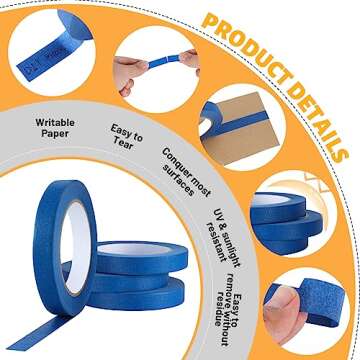 UMETDO Blue Painters Tape Masking Tape Bulk, Blue Tape for Painting Automotive Walls, Paint for Indoors & Outdoors, 0.7 inch Wide x 50 Yards, 200 Yard in Total