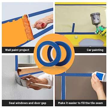 UMETDO Blue Painters Tape Masking Tape Bulk, Blue Tape for Painting Automotive Walls, Paint for Indoors & Outdoors, 0.7 inch Wide x 50 Yards, 200 Yard in Total