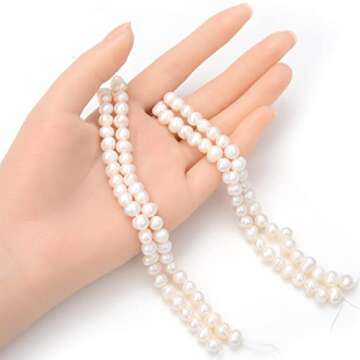 Adabele 1 Strand Real Natural Potato Round White Cultured Freshwater Pearl Loose Beads 7-8mm for Jew...