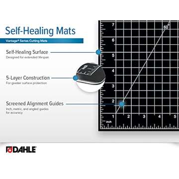 Dahle Vantage 10673 Premium Self-Healing Cutting Mat, 24"x36", 1/2" Grid, 5 Layers for Max Healing, Perfect for Crafts & Sewing, Black
