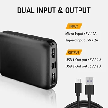 Whsahans 5V 2A Rechargeable Battery Pack for Heated Vest 10000mah Heated Jacket Battery Power Bank for Heated Vests Heated Jackets Heated Hoodies for Men Women(No DC Port, Not Suit for 7.4v)