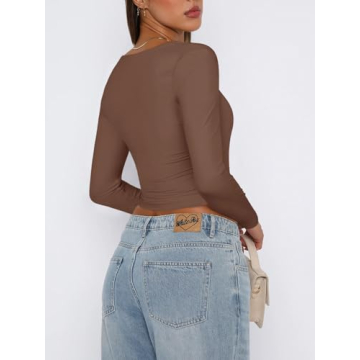 Flattering REORIA Women's Square Neck Long Sleeve Crop Top