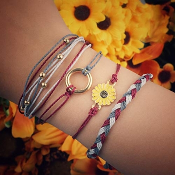 Handmade Sunflower String Bracelets for Trendy Women