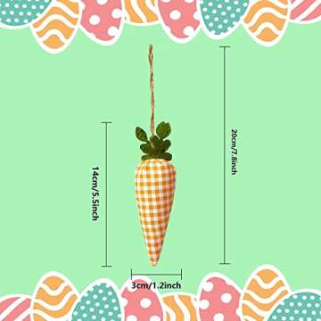 SHANGXING 16PCS Easter Carrot Hanging Ornaments- Plaid Print Pattern Easter Artificial Mini Carrot Hanging Ornaments for Easter Party Home DIY Craft Decor