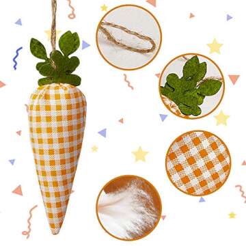 SHANGXING 16PCS Easter Carrot Hanging Ornaments- Plaid Print Pattern Easter Artificial Mini Carrot Hanging Ornaments for Easter Party Home DIY Craft Decor