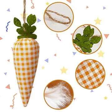 SHANGXING 16PCS Easter Carrot Hanging Ornaments- Plaid Print Pattern Easter Artificial Mini Carrot Hanging Ornaments for Easter Party Home DIY Craft Decor