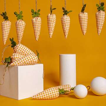 SHANGXING 16PCS Easter Carrot Hanging Ornaments- Plaid Print Pattern Easter Artificial Mini Carrot Hanging Ornaments for Easter Party Home DIY Craft Decor