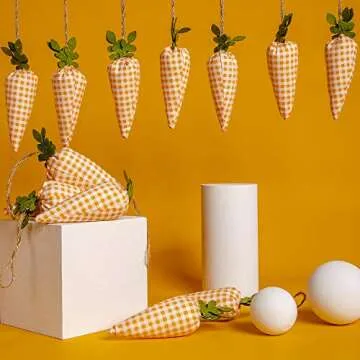 SHANGXING 16PCS Easter Carrot Hanging Ornaments- Plaid Print Pattern Easter Artificial Mini Carrot Hanging Ornaments for Easter Party Home DIY Craft Decor