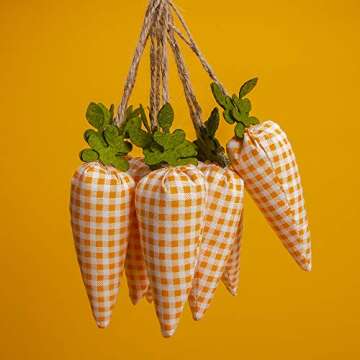 SHANGXING 16PCS Easter Carrot Hanging Ornaments- Plaid Print Pattern Easter Artificial Mini Carrot Hanging Ornaments for Easter Party Home DIY Craft Decor