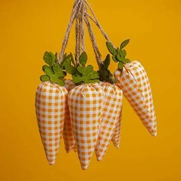 SHANGXING 16PCS Easter Carrot Hanging Ornaments- Plaid Print Pattern Easter Artificial Mini Carrot Hanging Ornaments for Easter Party Home DIY Craft Decor