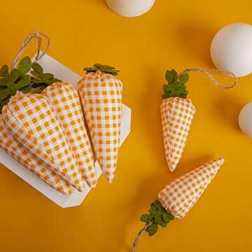 SHANGXING 16PCS Easter Carrot Hanging Ornaments- Plaid Print Pattern Easter Artificial Mini Carrot Hanging Ornaments for Easter Party Home DIY Craft Decor
