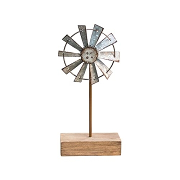 CWI Gifts Simple Windmill Table Sitter - 10 inch Galvanized Metal Windmill - Farmhouse Tabletop Deco...