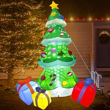 Inflatable Christmas Tree Decorations,8FT Inflatable Yard Decor Outdoor Christmas Decorations Built-in LED Lights with Tethers,Stakes for Outdoor,Yard,Garden,Lawn Decorations