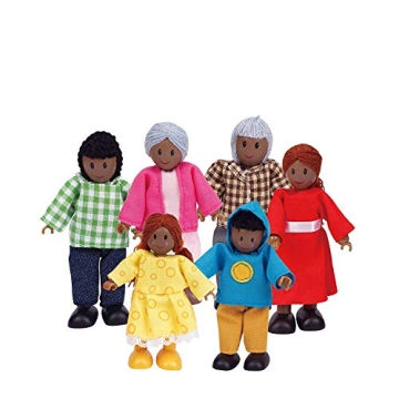 Hape African American Wooden Doll House Family - 6 Piece Set