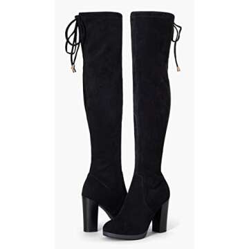 Vepose Women's Thigh High Black Over The Knee Boots, Tall Suede Knee High 996 Boot, Long Platform Chunky Boots 3.9 Inch, Above Knee Sexy Heeled Boots, Size 8 with Inside Zipper(CJY996 Black 08)