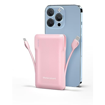 Metecsmart 10000mAh Slim Power Bank - Fast Charging with Built-in Cables for Travel