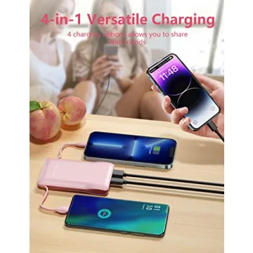 10000mAh Portable Phone Charger with Built-in Cables