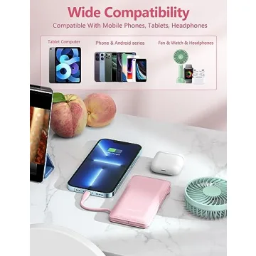 10000mAh Portable Phone Charger with Built-in Cables