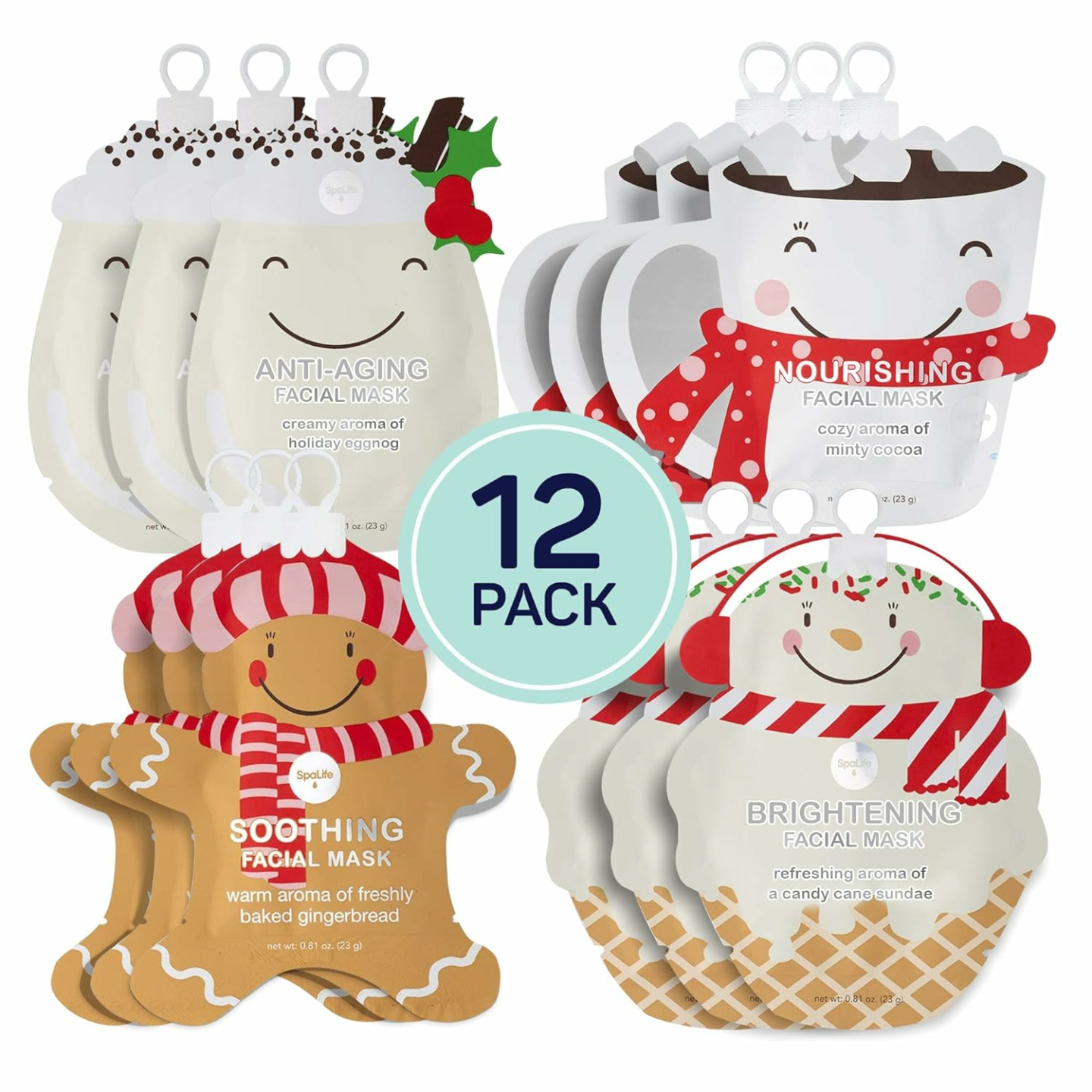 Holiday Treats Facial Masks - 12-Pack for Festive Skin
