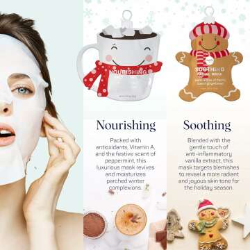 Holiday Treats Facial Masks - 12-Pack for Festive Skin