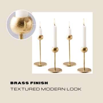 Luvong Collection Textured Taper Gold Candlestick Holder, Set of 4 for Dining, Anniversary Party, Tall Candle Holder Wedding Decor, Decorative Modern Candle Holder, Brass Taper Candle Holder Bulk