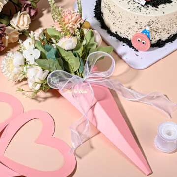 Olgaa 36 Counts Flower Bouquet Bags Valentines Heart Box Single Flower Sleeves Love Floral Wrapping Paper Gift for Valentine's Day Mother's Day Birthday Anniversary Party