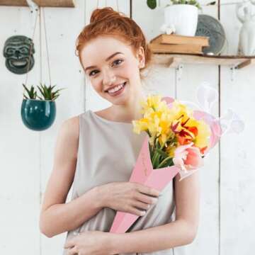 Olgaa 36 Counts Flower Bouquet Bags Valentines Heart Box Single Flower Sleeves Love Floral Wrapping Paper Gift for Valentine's Day Mother's Day Birthday Anniversary Party