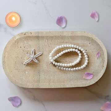 Elegant Oval Natural Travertine Vanity Tray for Stylish Organization