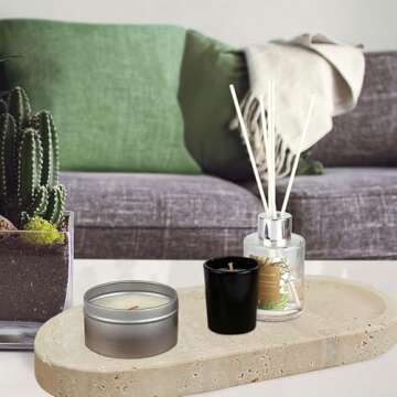 Oval Travertine Vanity Tray - 10''x5'' Elegant Counter Dish