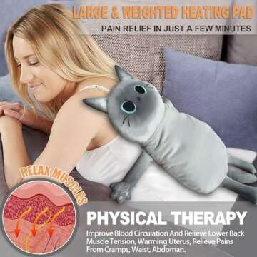 Microwave Heating Pad for Cramps Pain Relief, 22 * 13'' Moist Microwavable Stuffed Animal Period Menstrual Heating Pads for Back, Neck Shoulder and Knee, Big Siamese Cat
