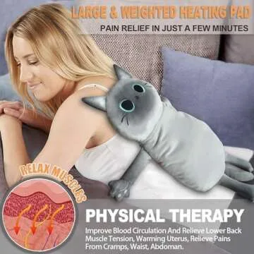 Microwave Heating Pad for Cramps Pain Relief, 22 * 13'' Moist Microwavable Stuffed Animal Period Menstrual Heating Pads for Back, Neck Shoulder and Knee, Big Siamese Cat