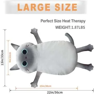 Microwave Heating Pad for Cramps Pain Relief, 22 * 13'' Moist Microwavable Stuffed Animal Period Menstrual Heating Pads for Back, Neck Shoulder and Knee, Big Siamese Cat