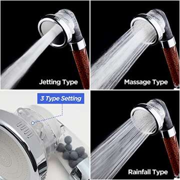 Junisel Filter Shower Head High Pressure with Hose and Bracket, Mineral Balls Ionic Shower Head for Skin & Hair Health, Water Saving Handheld 3 Modes Pressure Shower for a Novel Skin SPA Experience
