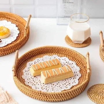 Handmade Rattan Coffee Table Tray for Boho Decor