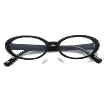 JOVAKIT Oval Blue Light Blocking Glasses for Women Men Vintage Fashion Small 90s Retro Oval Frame Style Eyeglasses (Black)