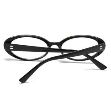 JOVAKIT Oval Blue Light Blocking Glasses for Women Men Vintage Fashion Small 90s Retro Oval Frame Style Eyeglasses (Black)