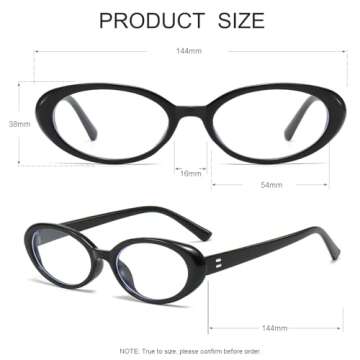 JOVAKIT Oval Blue Light Blocking Glasses for Women Men Vintage Fashion Small 90s Retro Oval Frame Style Eyeglasses (Black)