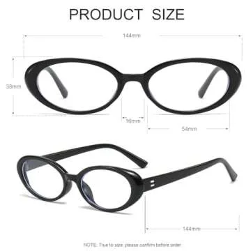 JOVAKIT Oval Blue Light Blocking Glasses for Women Men Vintage Fashion Small 90s Retro Oval Frame Style Eyeglasses (Black)